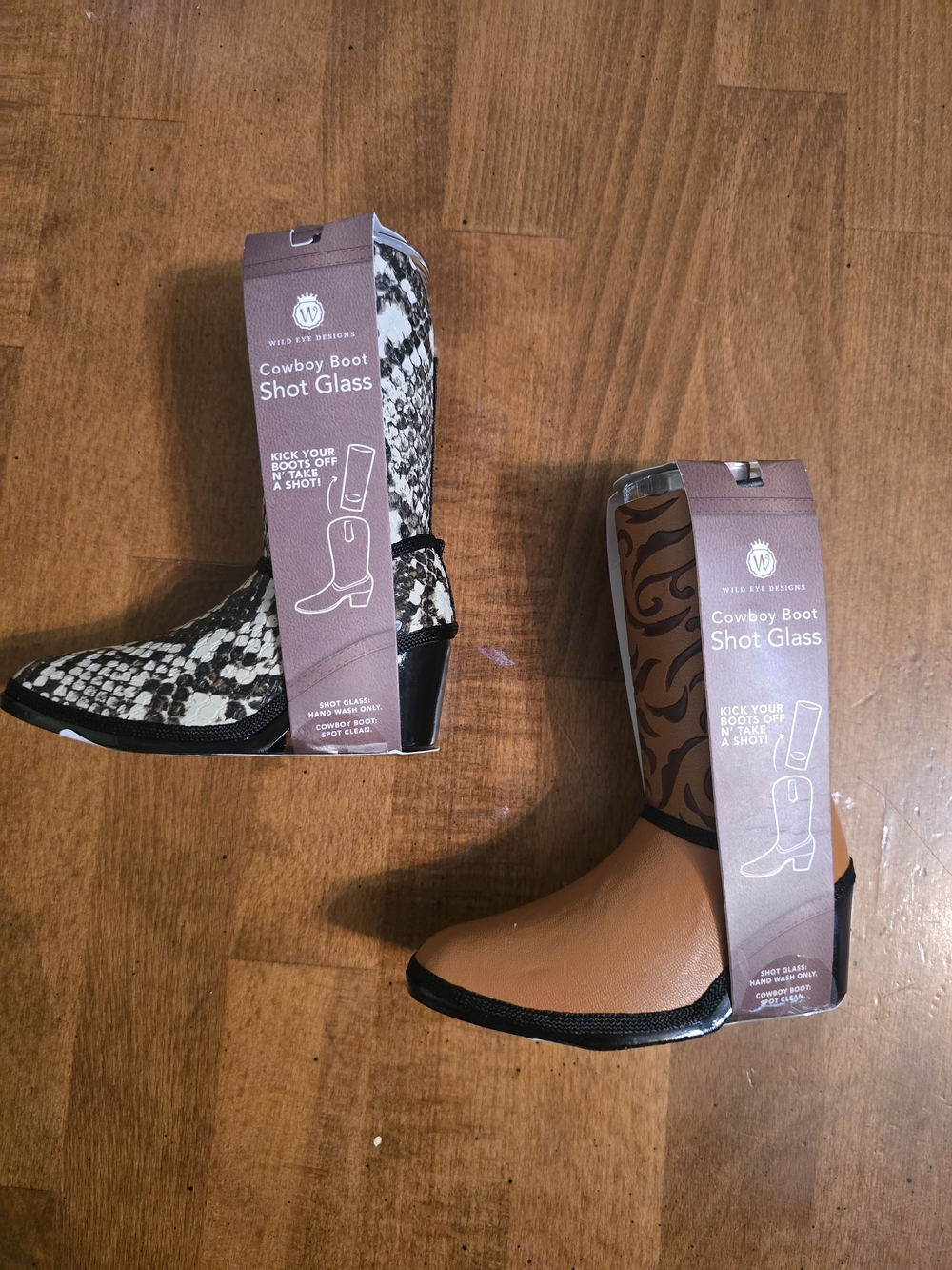 Wild Eye Designs Cowboy Boot Shot Glass Set - Tan and Black Snake Print